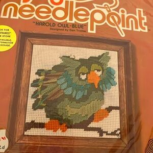 Vintage 1978 Jiffy needlepoint kit Harold Owl- Blue